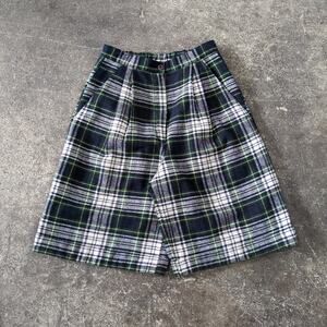 Vintage 80s Bermuda Shorts Womens 8 Green Plaid F. Shay Lined